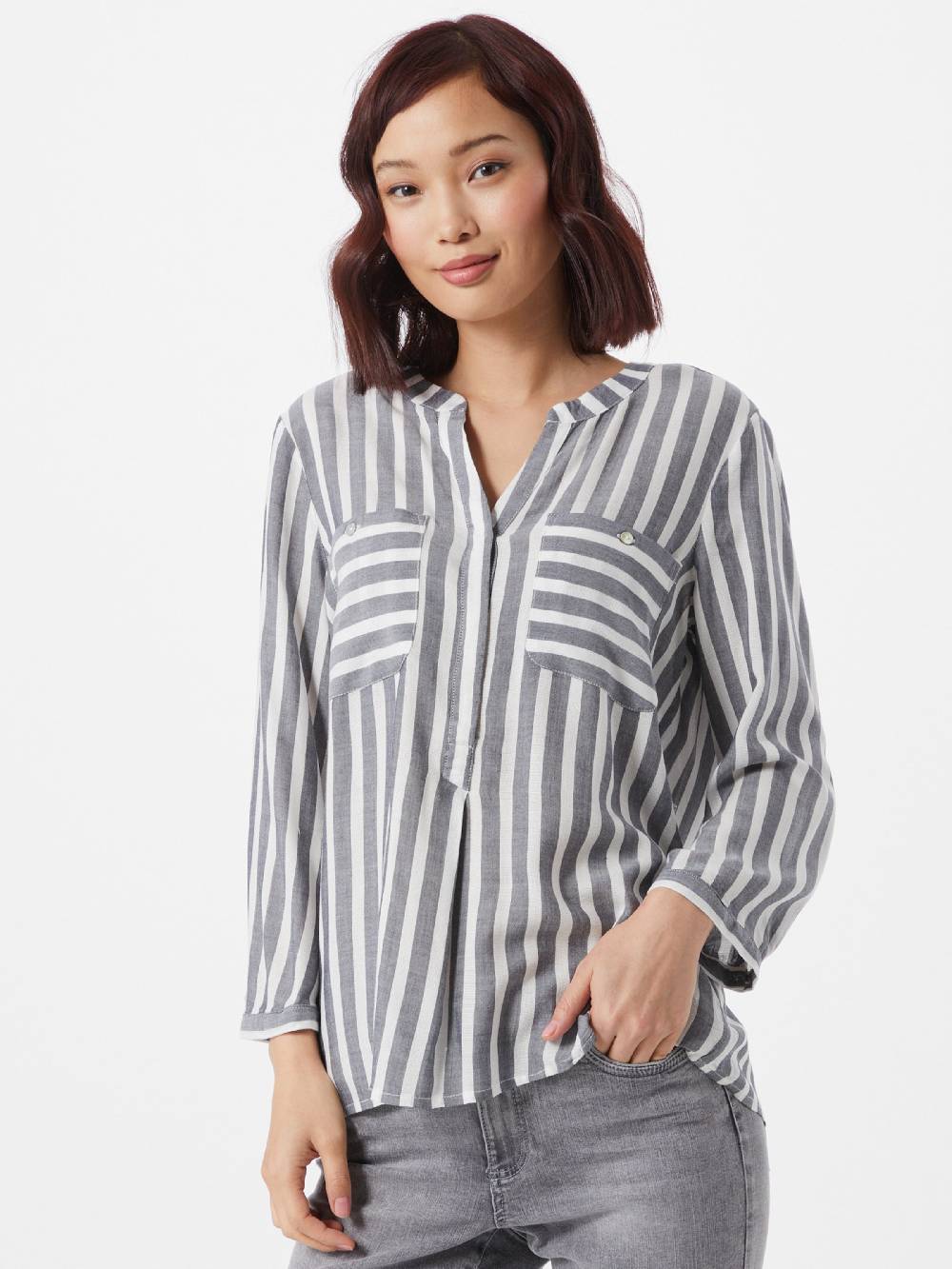 TOM TAILOR Blouse in Navy, White Räumungsverkauf