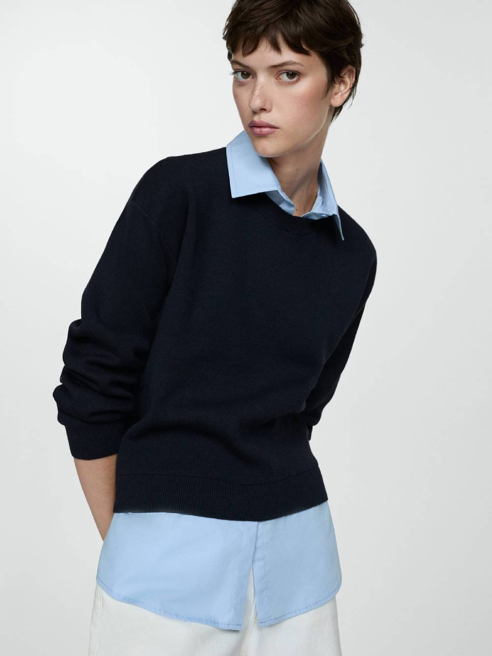MANGO Sweater 'FEDE' in Navy, Light Blue Räumungsverkauf
