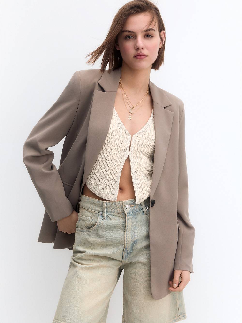 Pull&Bear Blazer in Greige Clearance-Verkauf