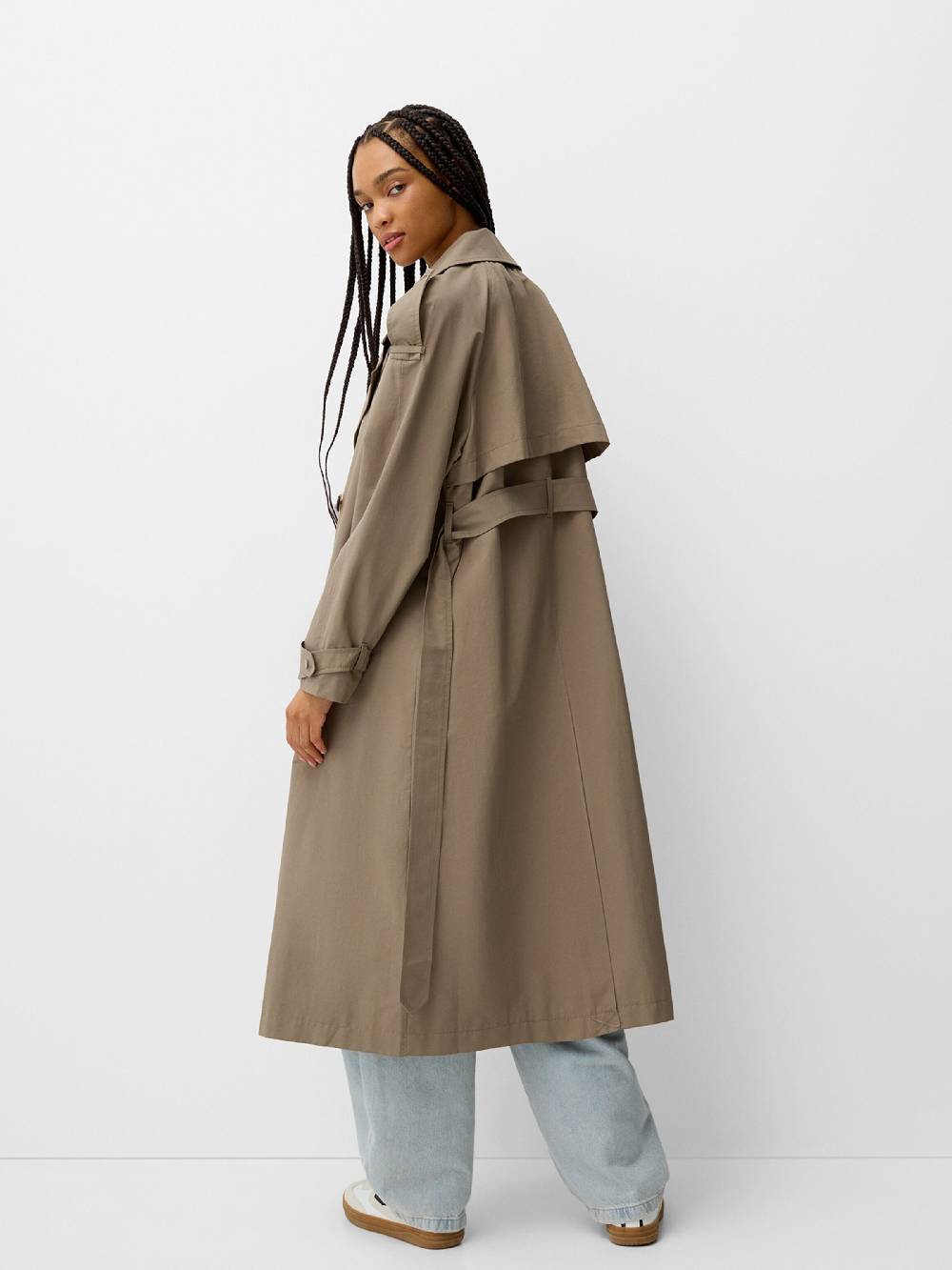 Bershka Between-Seasons Coat in Dark Beige Verkauf