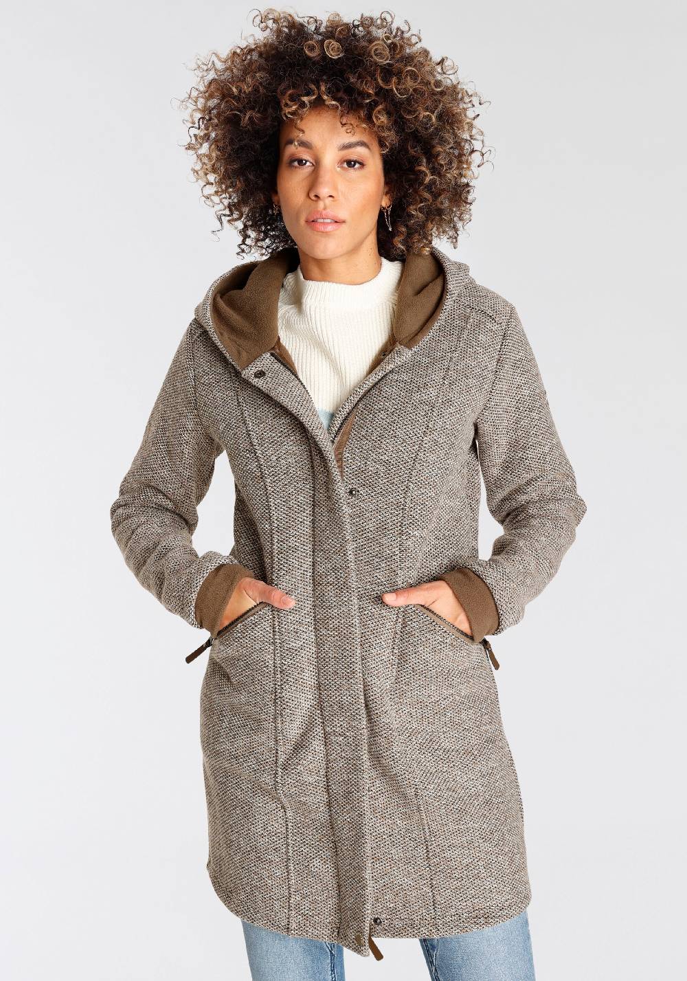 POLARINO Between-Seasons Coat in Brown Sonderangebot