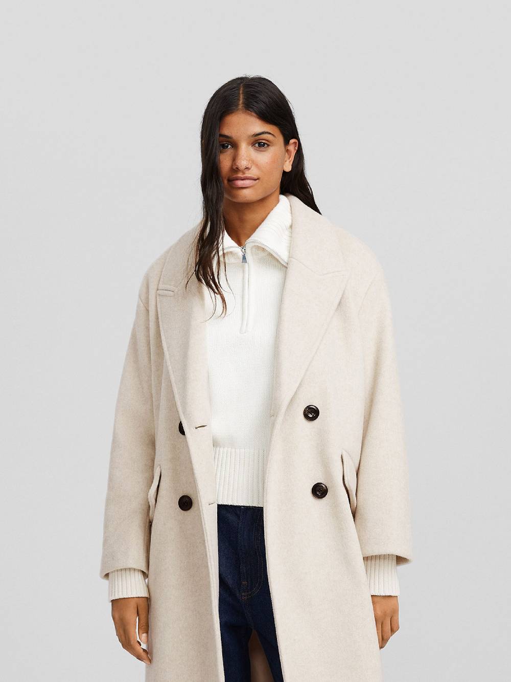 Bershka Between-Seasons Coat in Kitt Günstig kaufen