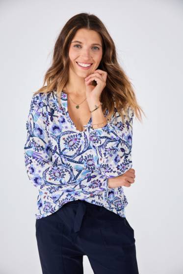 Lieblingsstück Print Bluse mit Bindebändern am Arm Fabrikverkauf