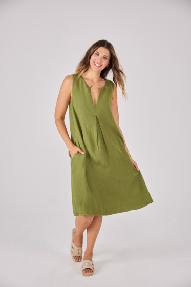 Lieblingsstück Ärmelloses Leinenkleid mit Falte Saisonschlussverkauf