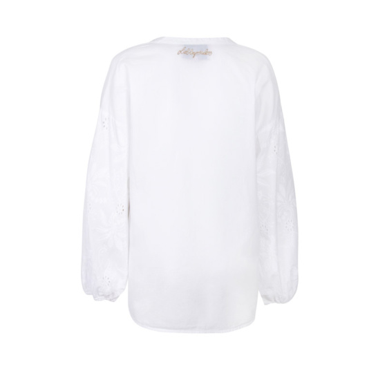 Lieblingsstück Weiße Stehkragenbluse mit Ärmelstickerei Weihnachtsangebot