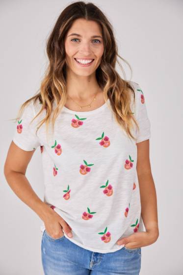 Lieblingsstück T-Shirt mit Allover Pfirsichmotiv Riesige Ersparnisse