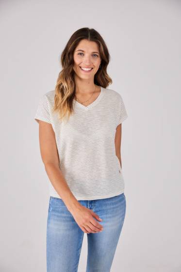 Lieblingsstück Gestreiftes T-Shirt mit V-Ausschnitt Tiefpreis