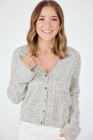 Lieblingsstück Jacke mit ausgestelltem Ärmel und Herzchen-Strick 50% Rabatt mit kostenlosem Versand