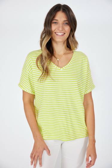 Lieblingsstück Halbarm T-Shirt mit Streifen Lime Im Verkauf
