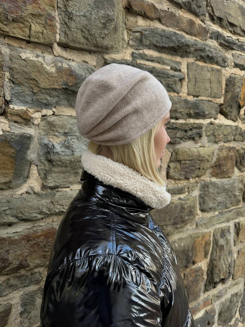 Loevenich Woll-Beanie, hinten gerafft in Beige melange Limitierter Zeitrabatt