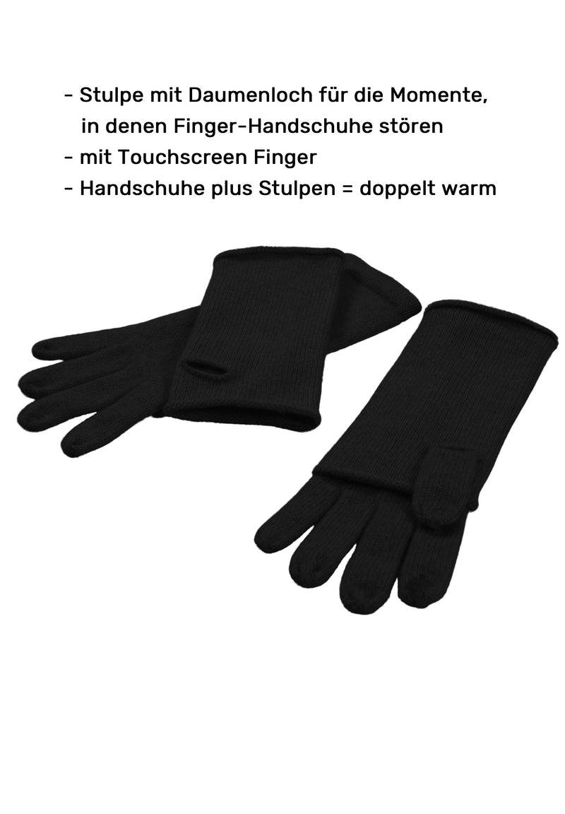 Loevenich Kaschmir-Mütze, Handschuh + Schal mit geometrischem Muster - Schwarz JETZT KAUFEN