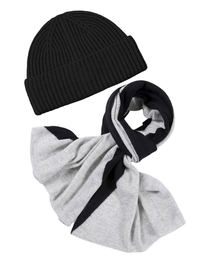 Loevenich Kaschmir-Mütze + Schal mit geometrischem Muster - Schwarz Neueste Stile