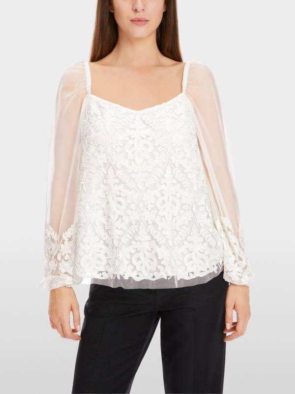 Marc Cain Spitzen-Bluse mit Perlen-Stickerei Sonderangebote