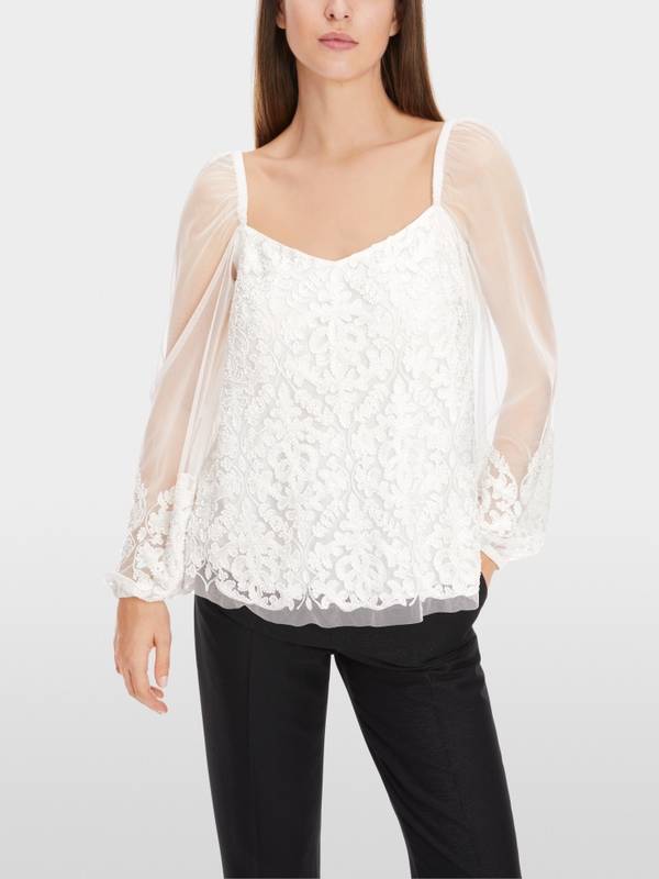 Marc Cain Spitzen-Bluse mit Perlen-Stickerei Sonderangebote