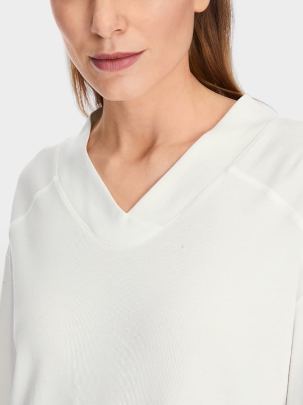 Marc Cain Langärmeliges T-Shirt aus Baumwoll-Ripp Räumungsverkauf