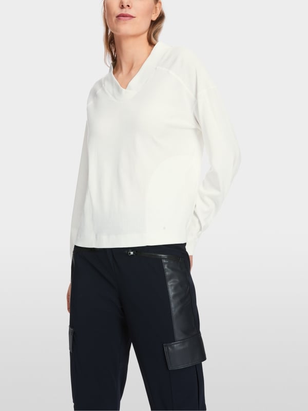 Marc Cain Langärmeliges T-Shirt aus Baumwoll-Ripp Räumungsverkauf