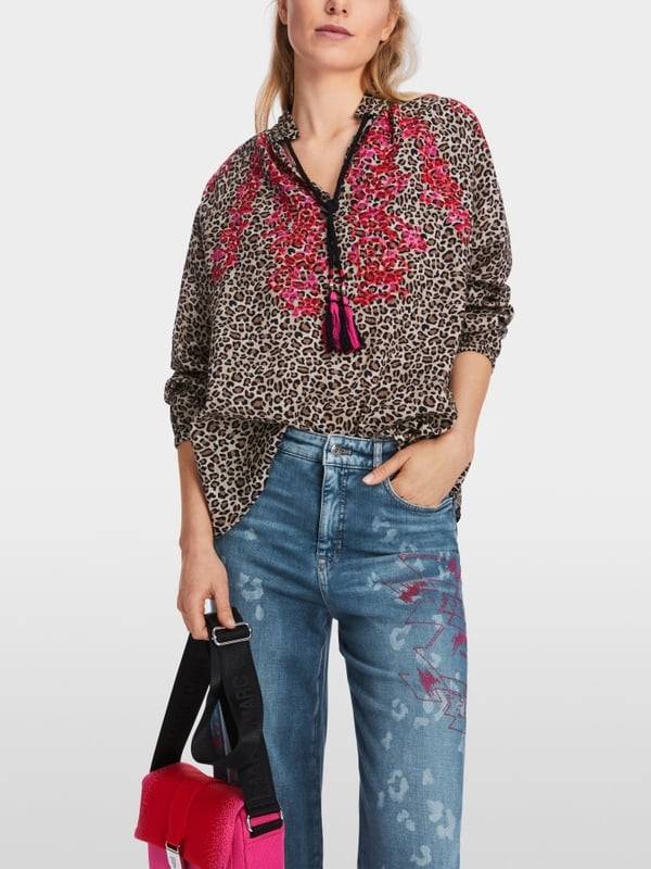 Marc Cain Baumwoll-Bluse mit Leo-Print Kostenlose Rückgabe