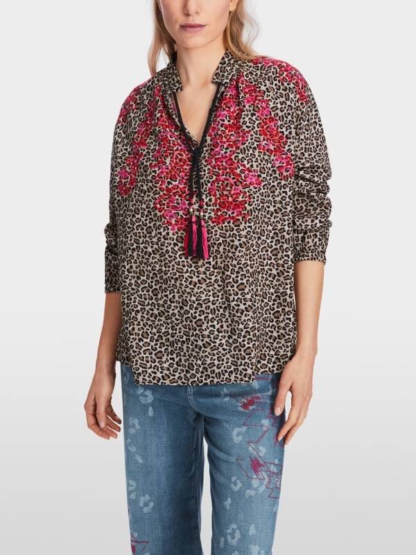 Marc Cain Baumwoll-Bluse mit Leo-Print Kostenlose Rückgabe
