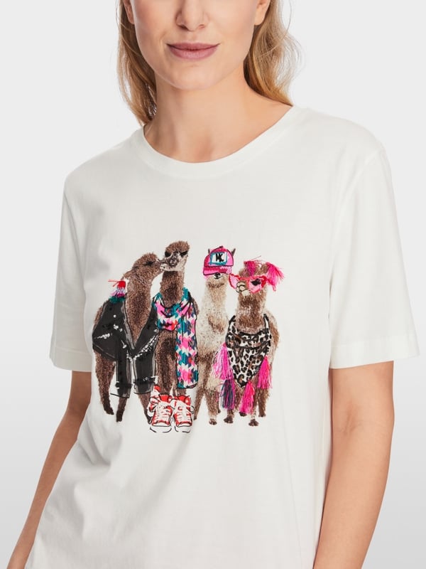 Marc Cain Baumwoll-T-Shirt mit Lama-Gang-Motiv Discount Store für neue Produkte