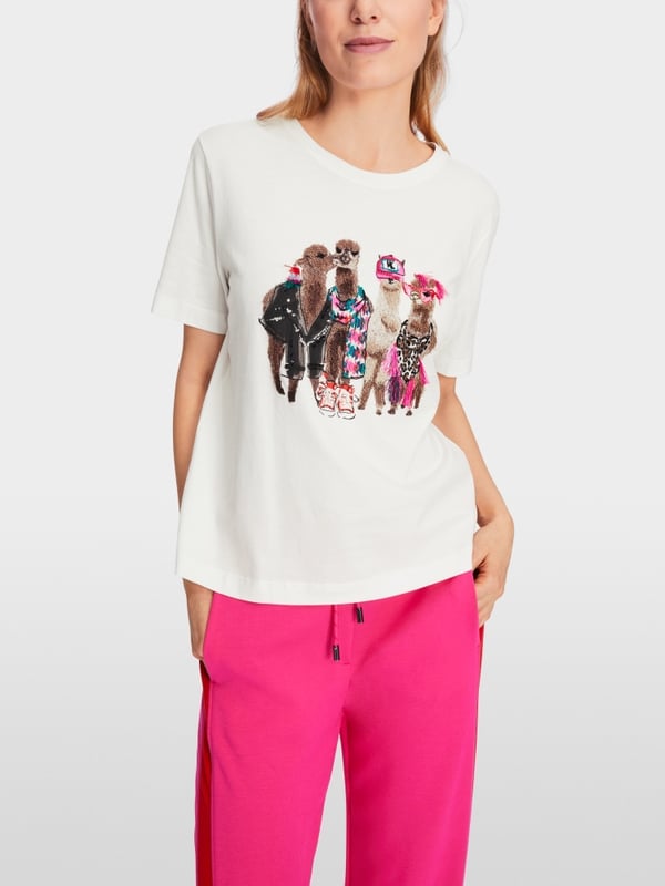 Marc Cain Baumwoll-T-Shirt mit Lama-Gang-Motiv Discount Store für neue Produkte