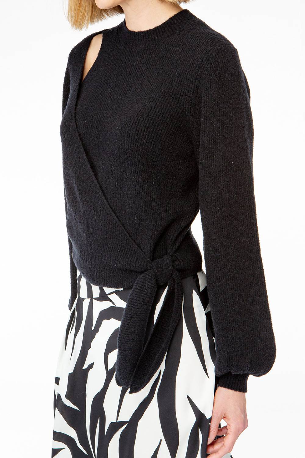 IVI GmbH SOLID KNIT Wickelpullover mit Cut-Out Detail schwarz Super Rabatt