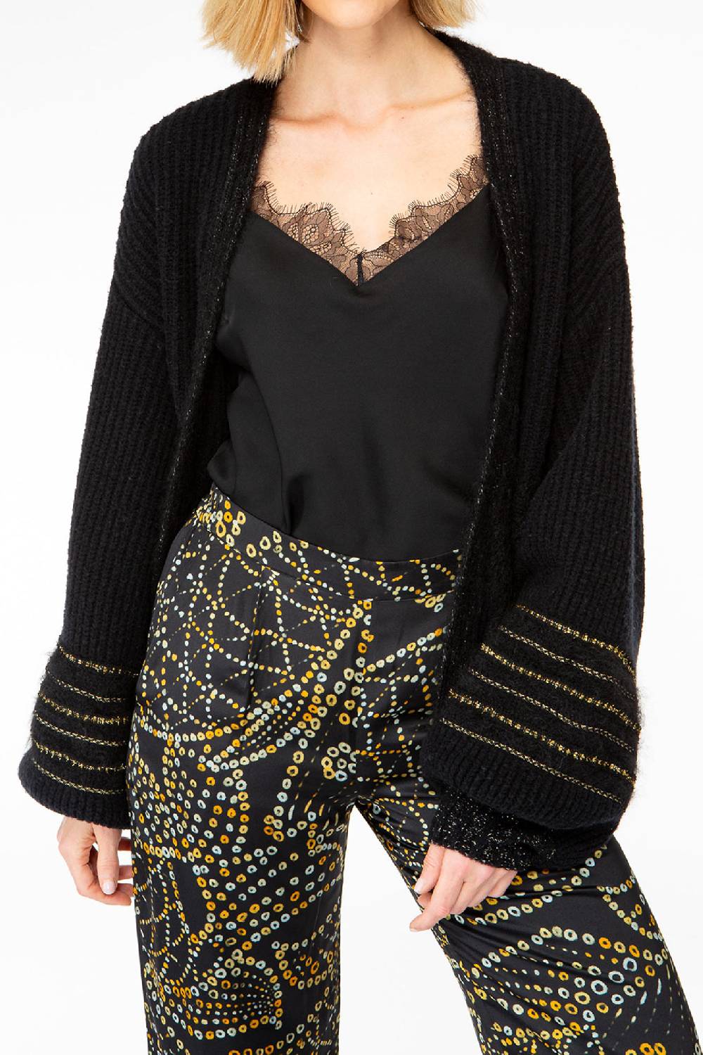 IVI GmbH SOLID KNIT Cardigan mit Zier-Crochet schwarz Fabrikladen