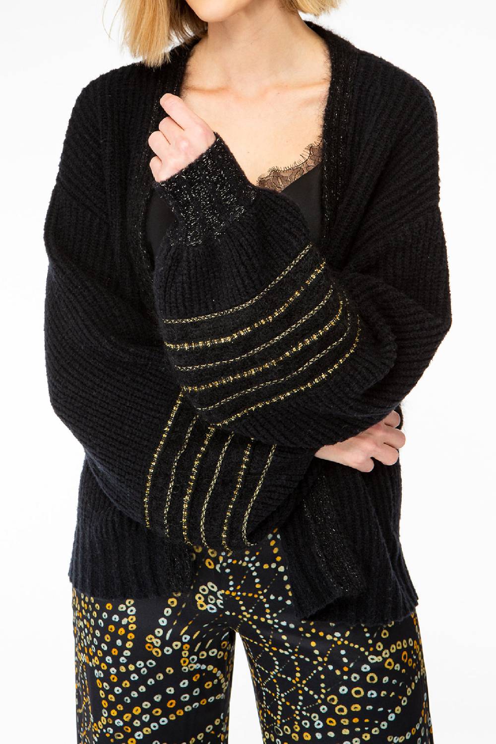 IVI GmbH SOLID KNIT Cardigan mit Zier-Crochet schwarz Fabrikladen