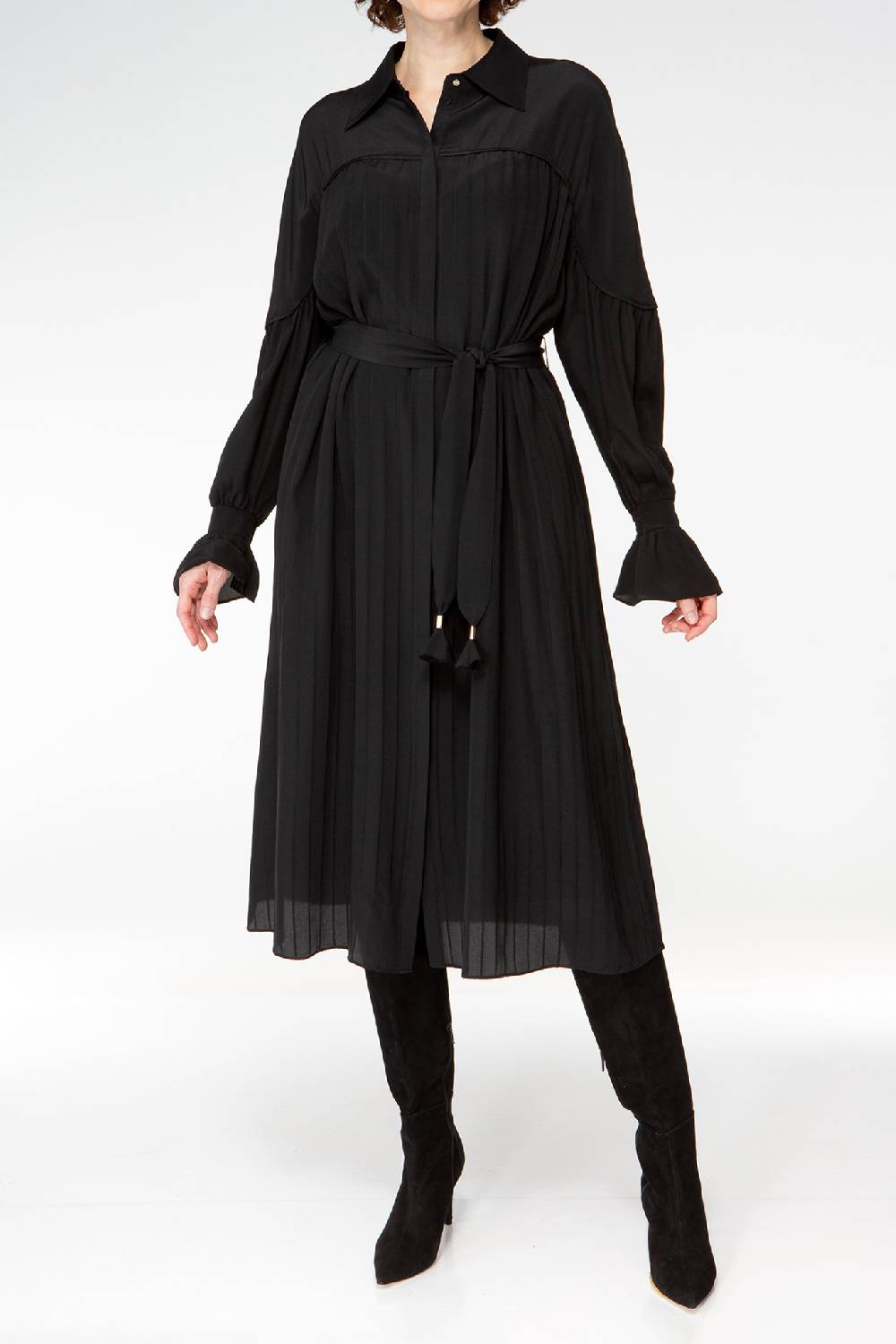 IVI GmbH FANCY Plissé Kleid aus Seiden-Georgette schwarz Günstiger Verkauf