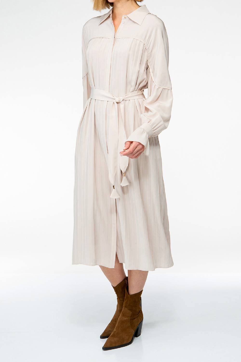 IVI GmbH FANCY Plissé Kleid aus Seiden-Georgette taupe Fabrikverkauf