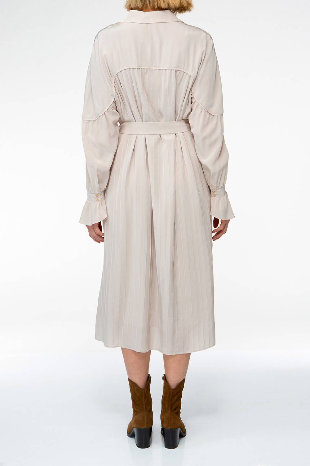 IVI GmbH FANCY Plissé Kleid aus Seiden-Georgette taupe Fabrikverkauf