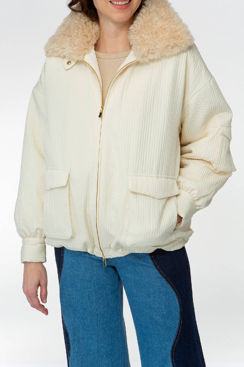 IVI GmbH OUTERWEAR Pilotenjacke mit Fake-Fur Kragen creme-weiß Preisnachlass