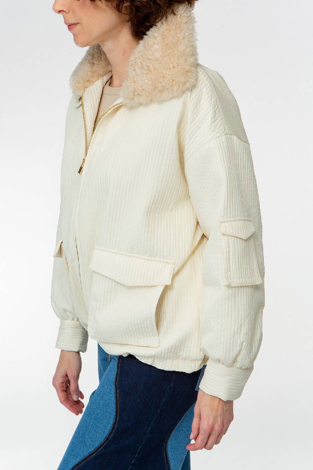 IVI GmbH OUTERWEAR Pilotenjacke mit Fake-Fur Kragen creme-weiß Preisnachlass