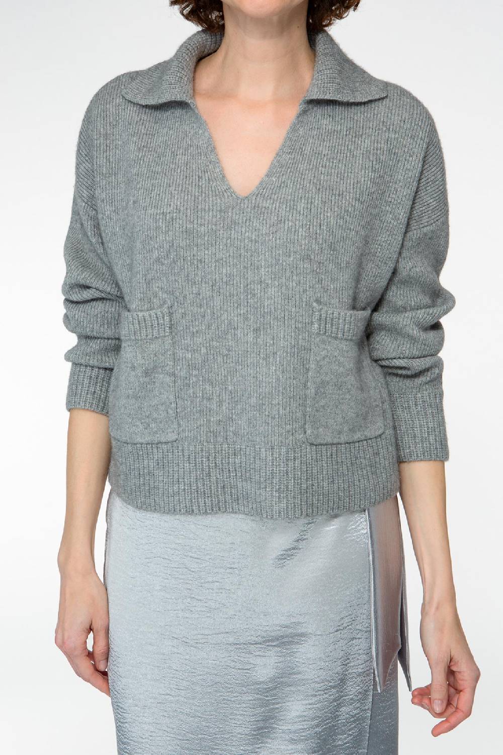 IVI GmbH SOLID KNIT Pullover im Troyer-Look grau-melange Kostenloser Versand