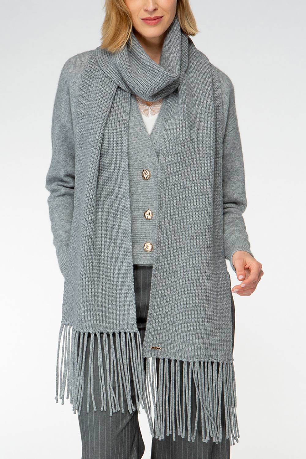 IVI GmbH SOLID KNIT Langer Schal mit Fransen grau-melange Fabrik Onlineshop