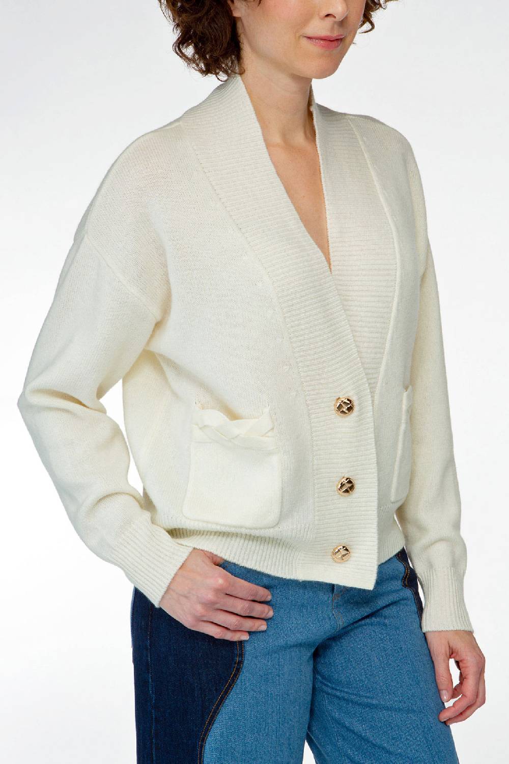 IVI GmbH SOLID KNIT Cardigan mit aufgesetzten Taschen weiß Begrenztes Angebot