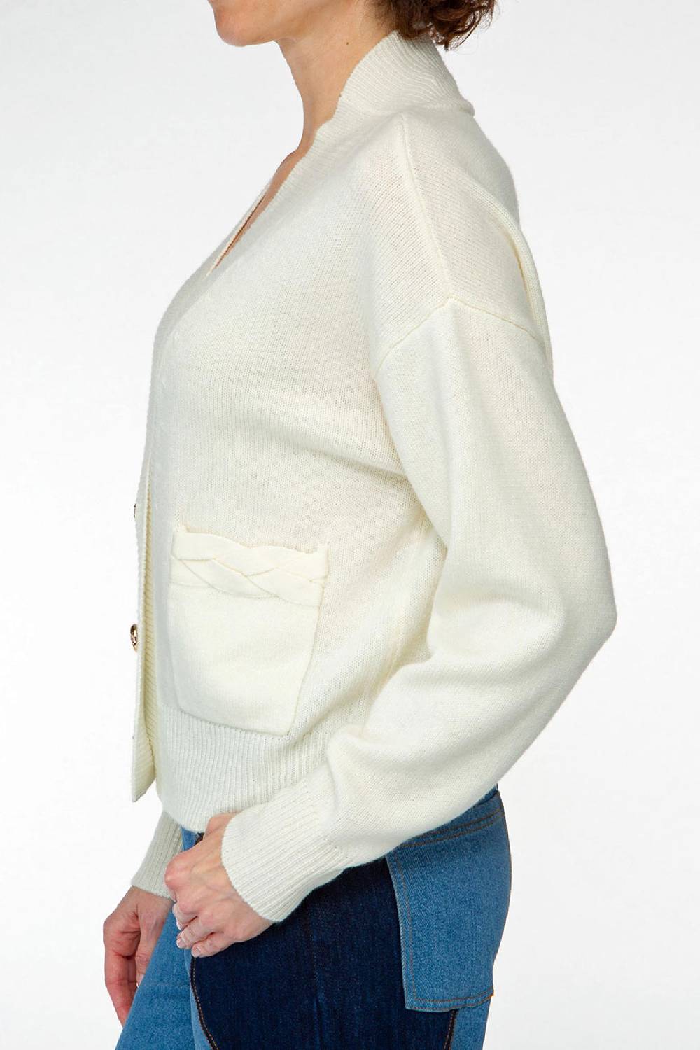 IVI GmbH SOLID KNIT Cardigan mit aufgesetzten Taschen weiß Begrenztes Angebot