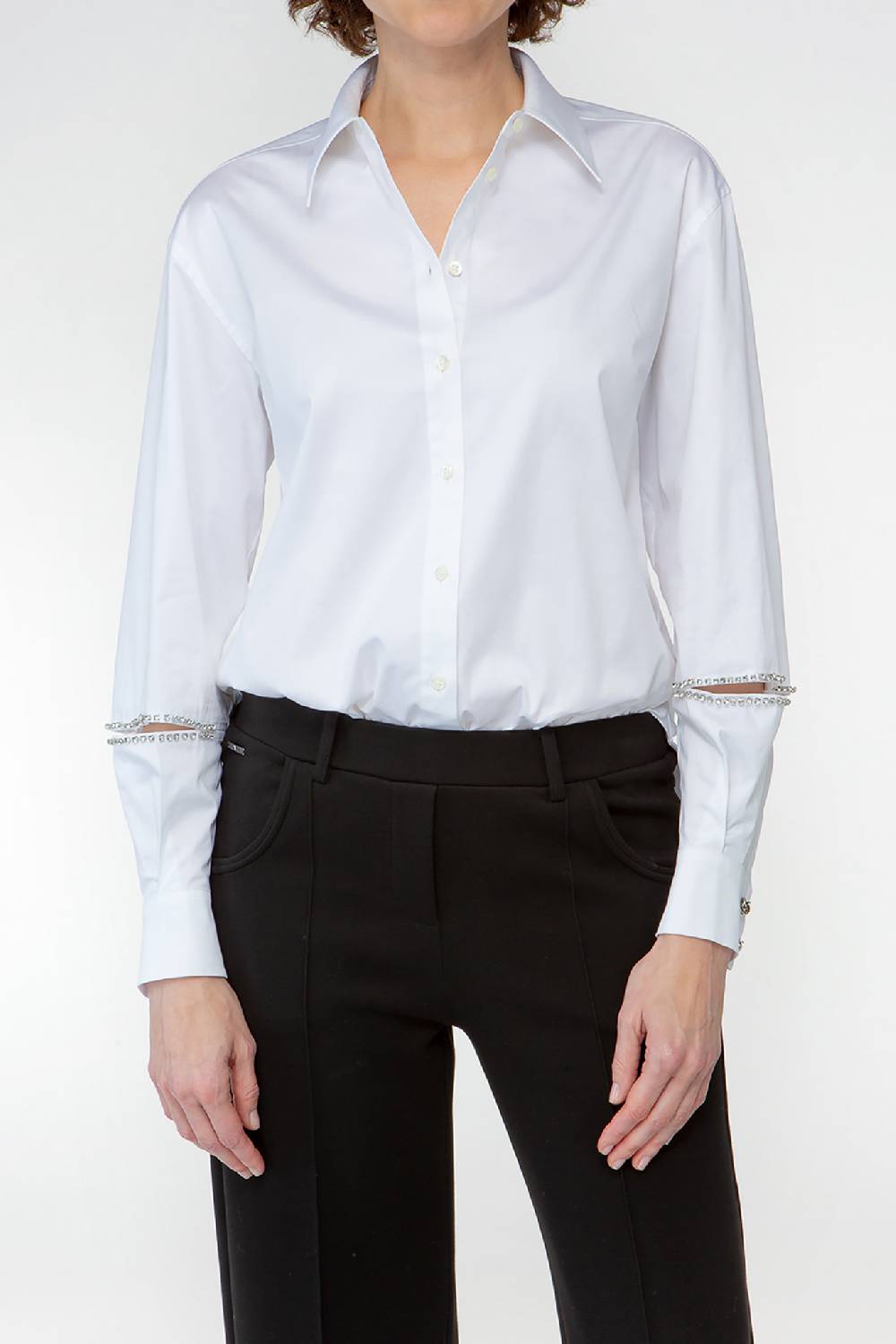 IVI GmbH COTTON Hemdbluse aus Baumwoll-Popeline mit Schlitzdetails und Strasssteinen Exklusive Angebote