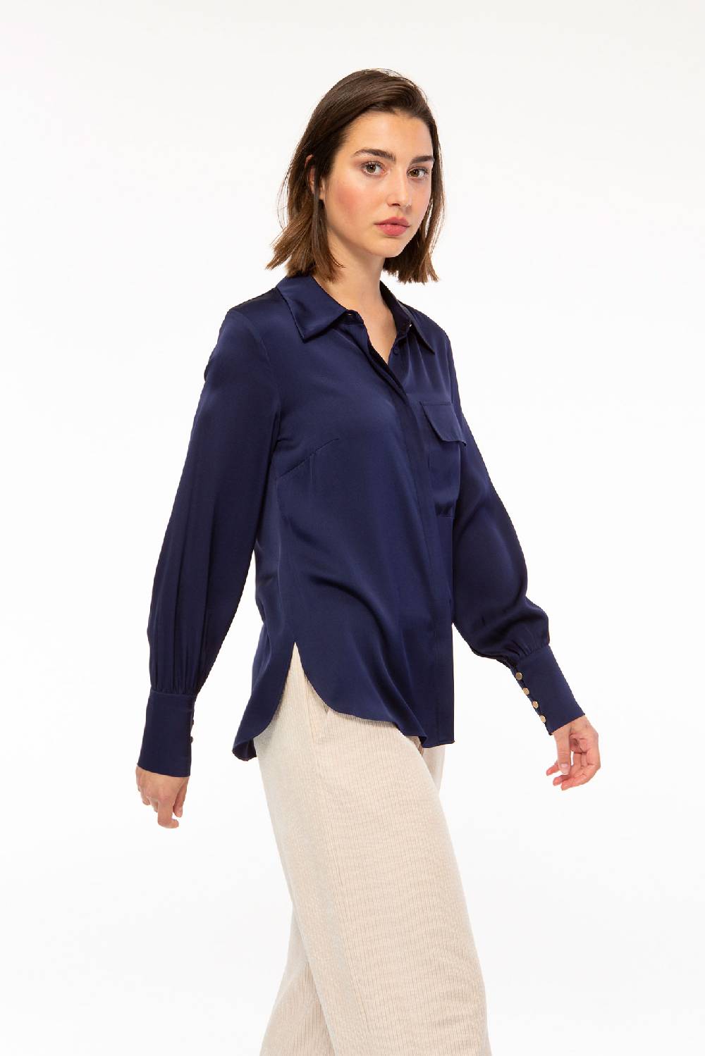 IVI GmbH SOLID SILK Hemdbluse navy Super Sparpreis