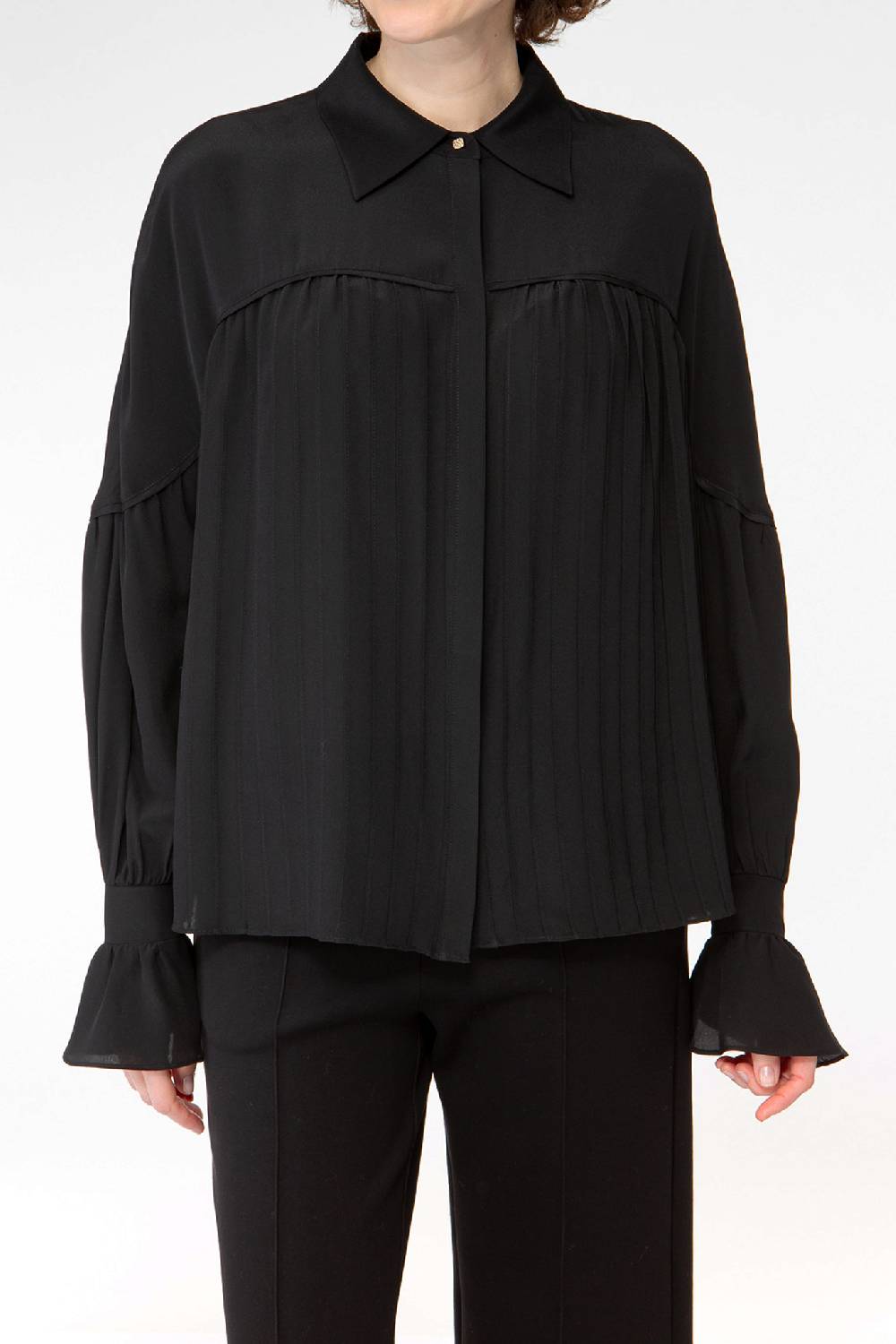 IVI GmbH FANCY Plissé Bluse aus Seiden-Georgette schwarz Kostenlose Rückgabe