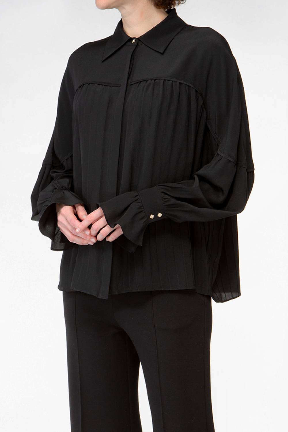 IVI GmbH FANCY Plissé Bluse aus Seiden-Georgette schwarz Kostenlose Rückgabe
