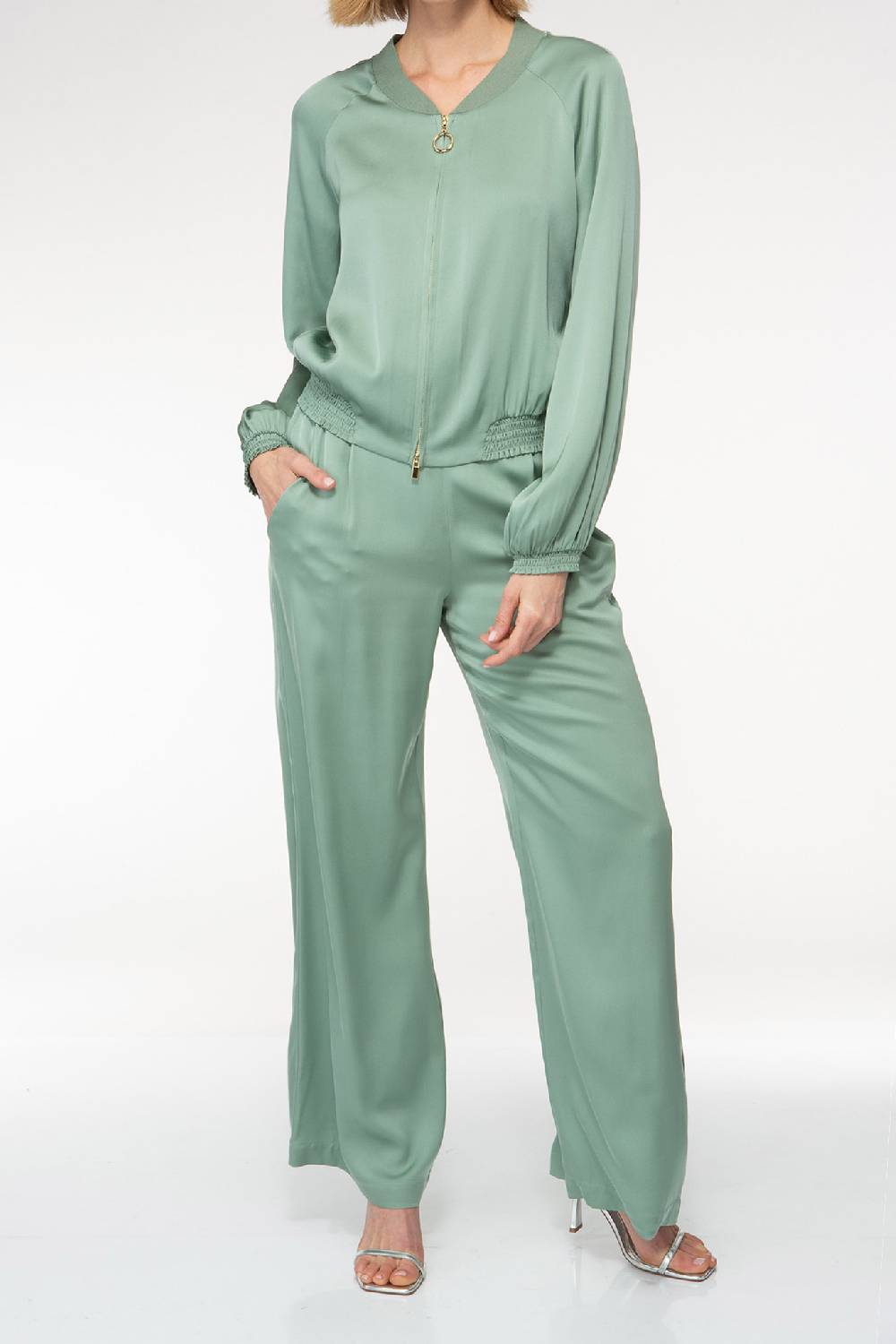 IVI GmbH SOLID SILK Seidenhose mit weitem Bein salbei Weihnachtsangebot
