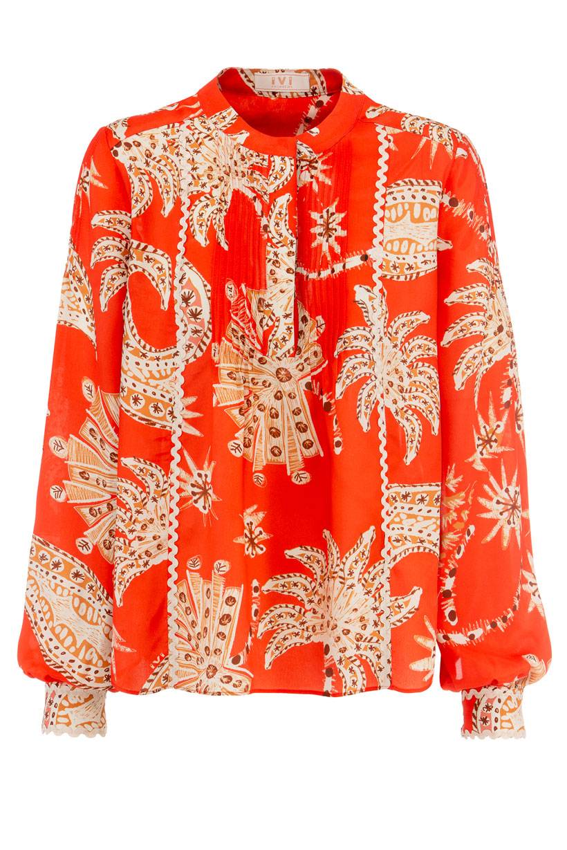 IVI GmbH PALM VIBES Seidenbluse mit Biesen rot Fabrikpreis