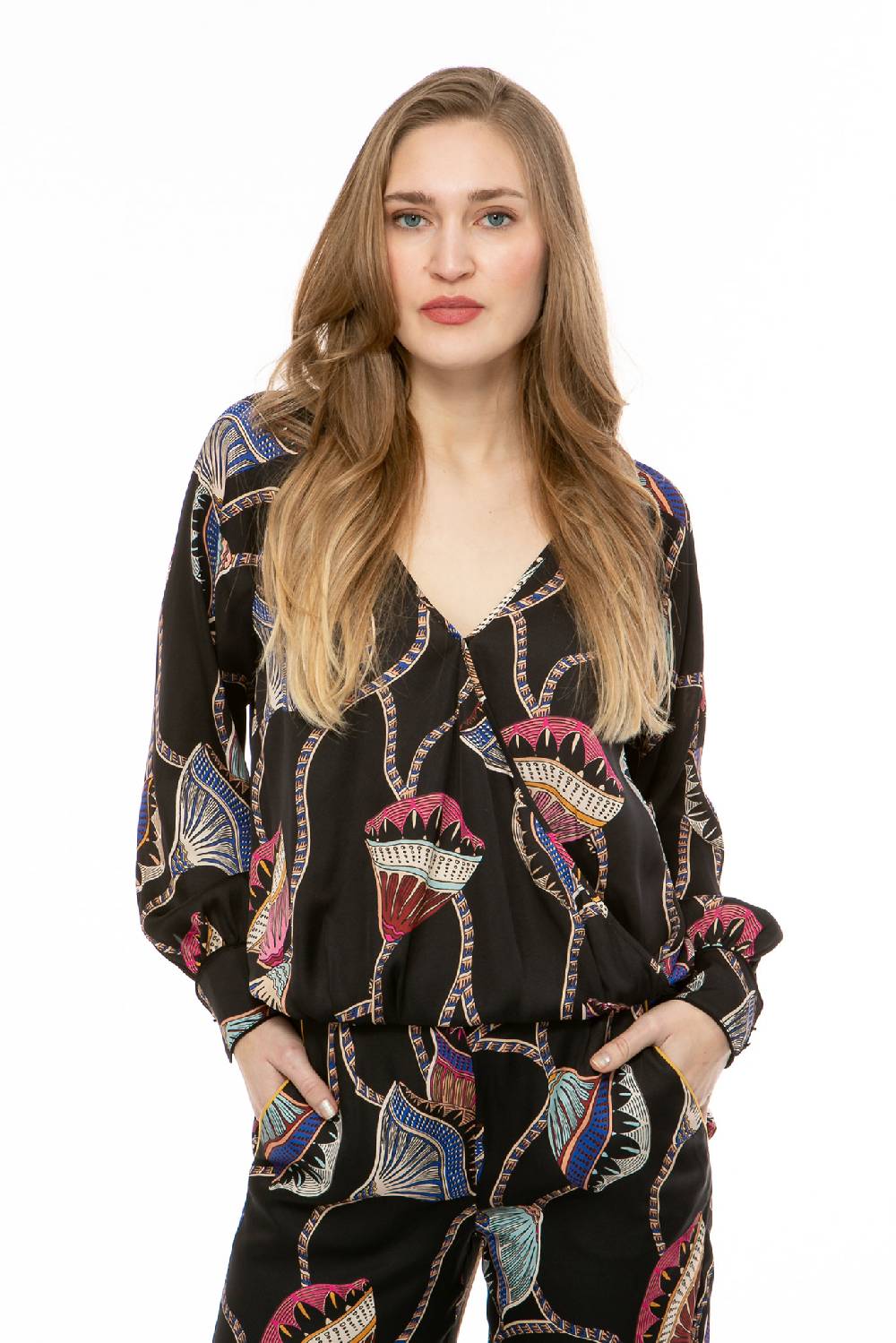 IVI GmbH LOTUS BLOSSOM Wickelbluse schwarz Zeitlich begrenztes Angebot