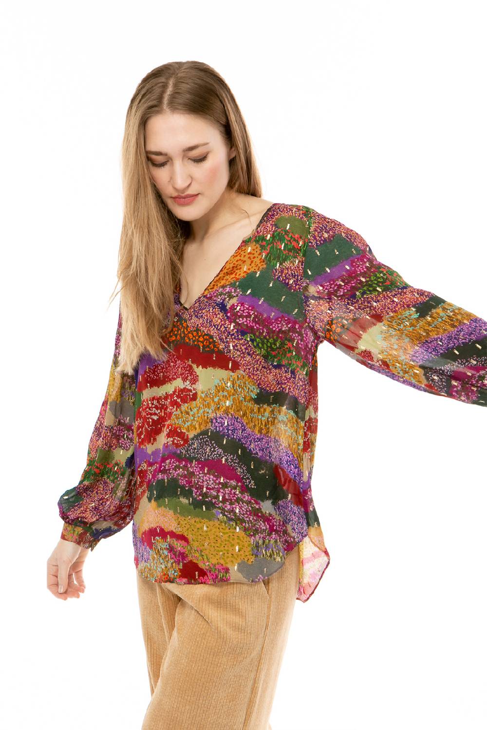 IVI GmbH FLOWER FIELDS Organza Bluse multicolor Räumungsverkauf