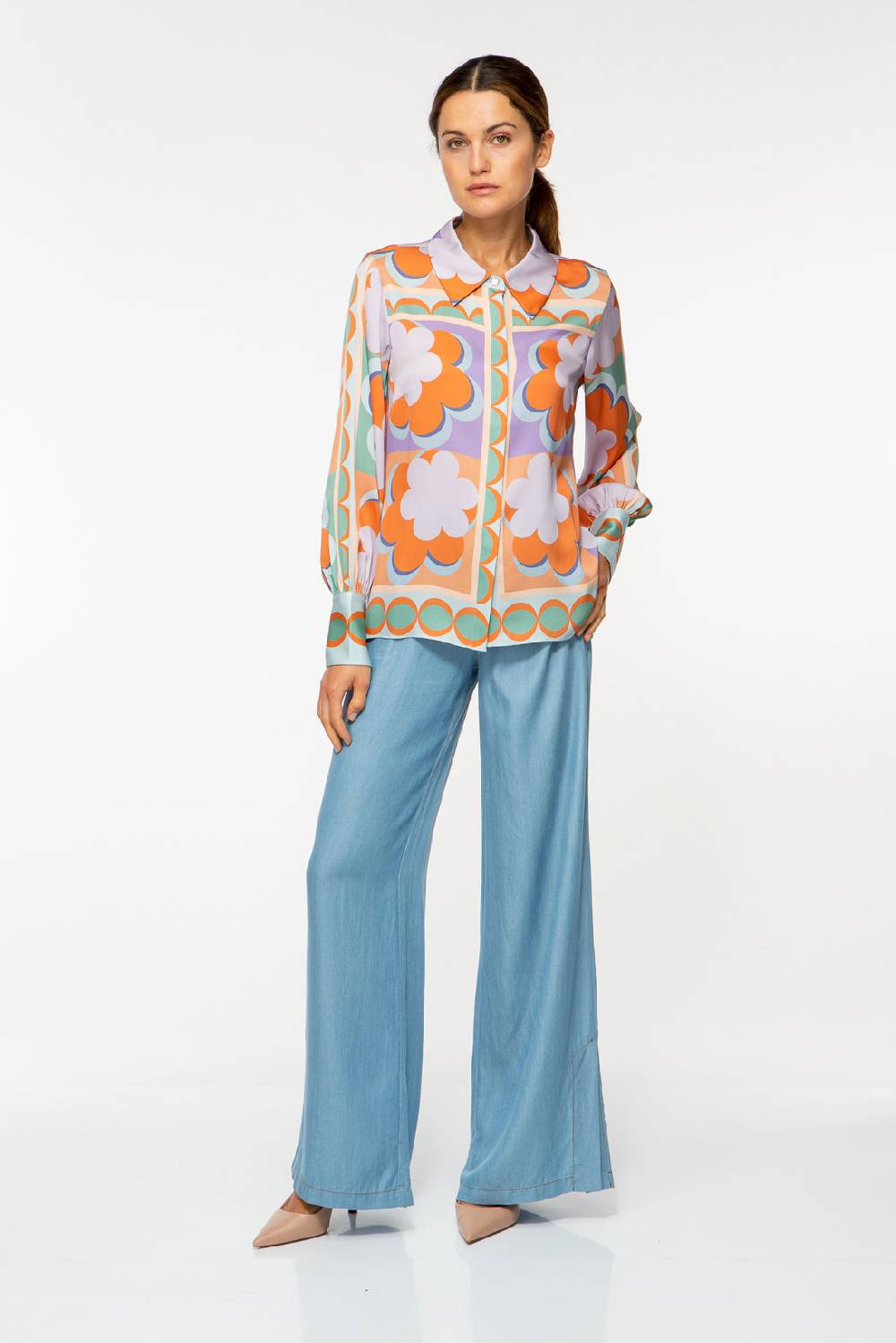 IVI GmbH CHECKED FLOWERS Verkürzte Hemdbluse aus Seide multicolor Super Sparpreis