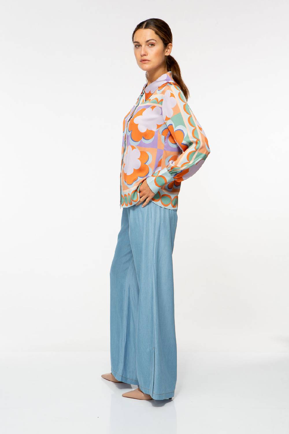 IVI GmbH CHECKED FLOWERS Verkürzte Hemdbluse aus Seide multicolor Super Sparpreis