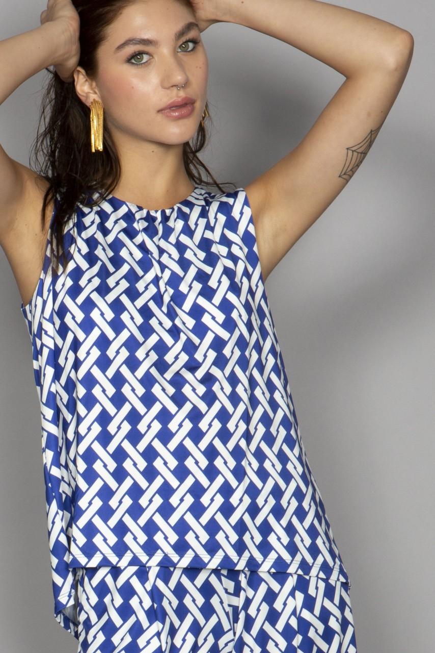 Marivie Superduper geometric lines blue Oberteil Fabrikpreis
