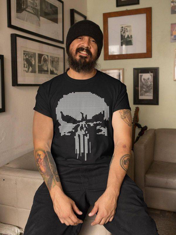 Nastrovje Potsdam The Punisher Fake Knit Herren T-Shirt schwarz Nur noch ein Tag übrig