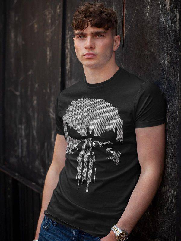 Nastrovje Potsdam The Punisher Fake Knit Herren T-Shirt schwarz Nur noch ein Tag übrig