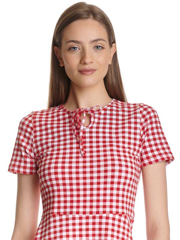 Nastrovje Potsdam Pussy Deluxe Back to 1955 Red Plaid Damen A-Linien-Kleid rot allover Zeitlich begrenztes Angebot